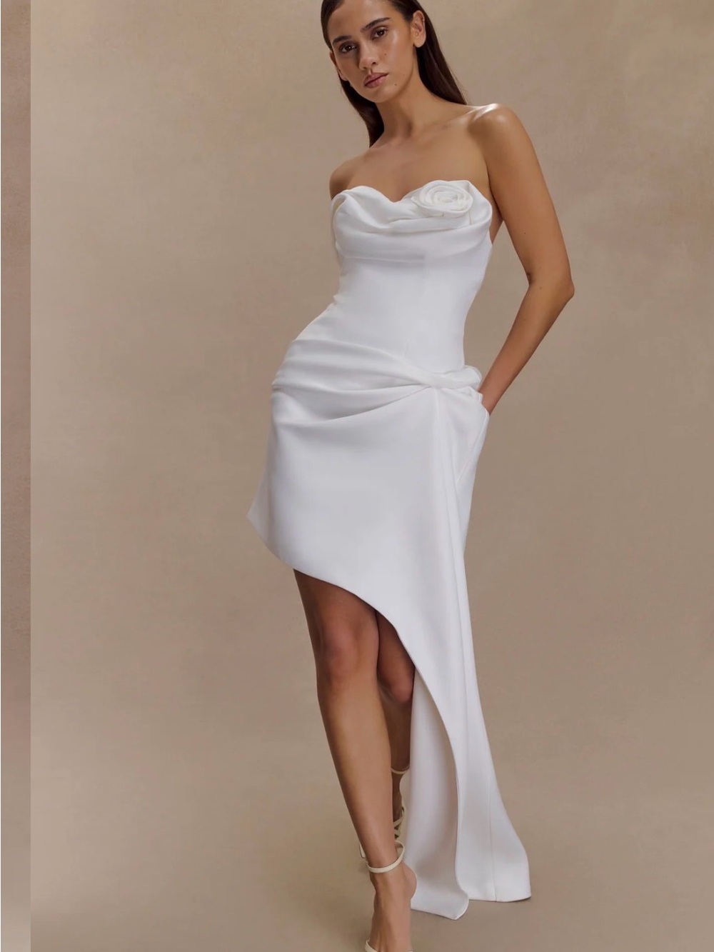 Meshki White Satin Mini Second Look Dress